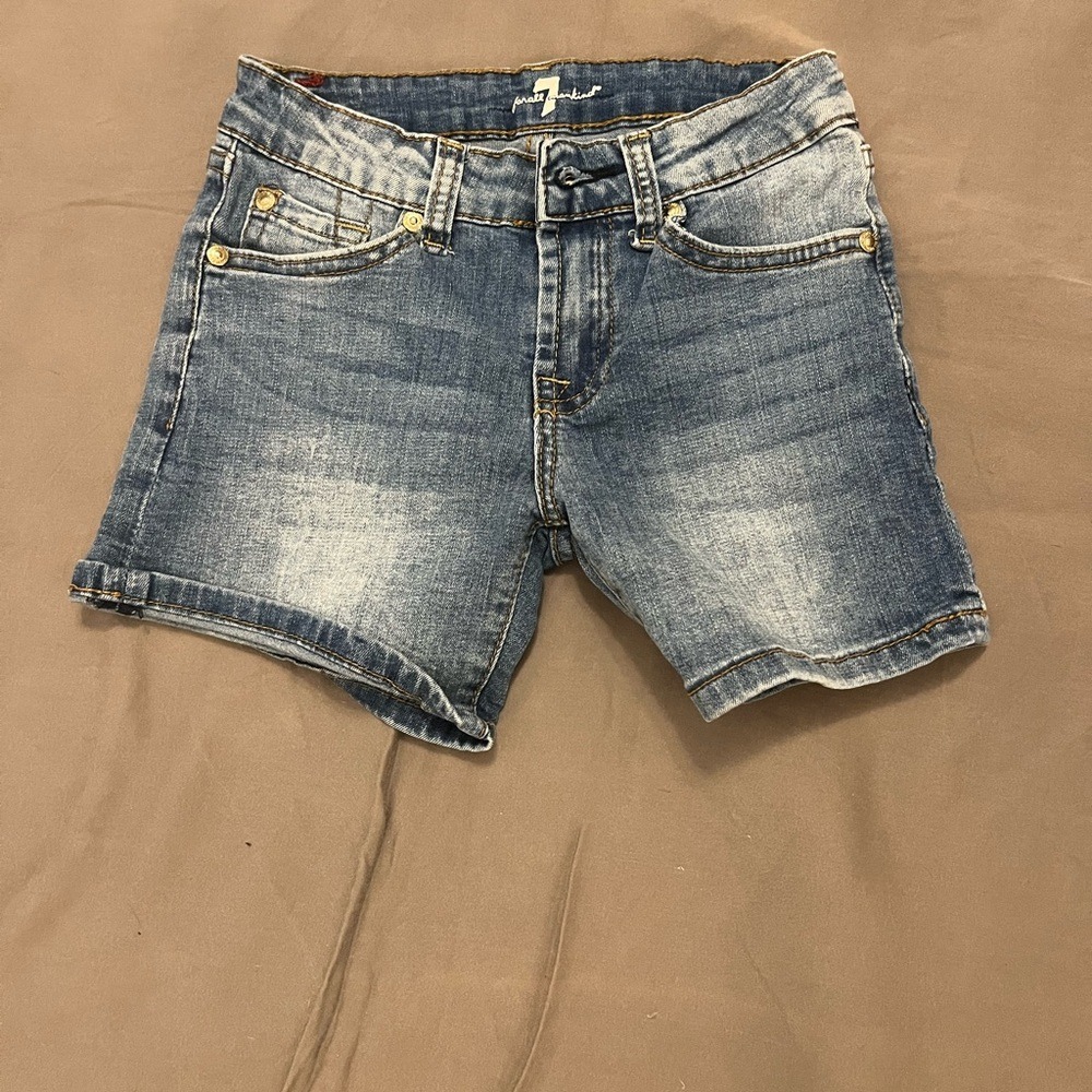 7 For All Mankind Kids Denim Shorts Medium Wash Blue Size 8 Embroidered A Pocket